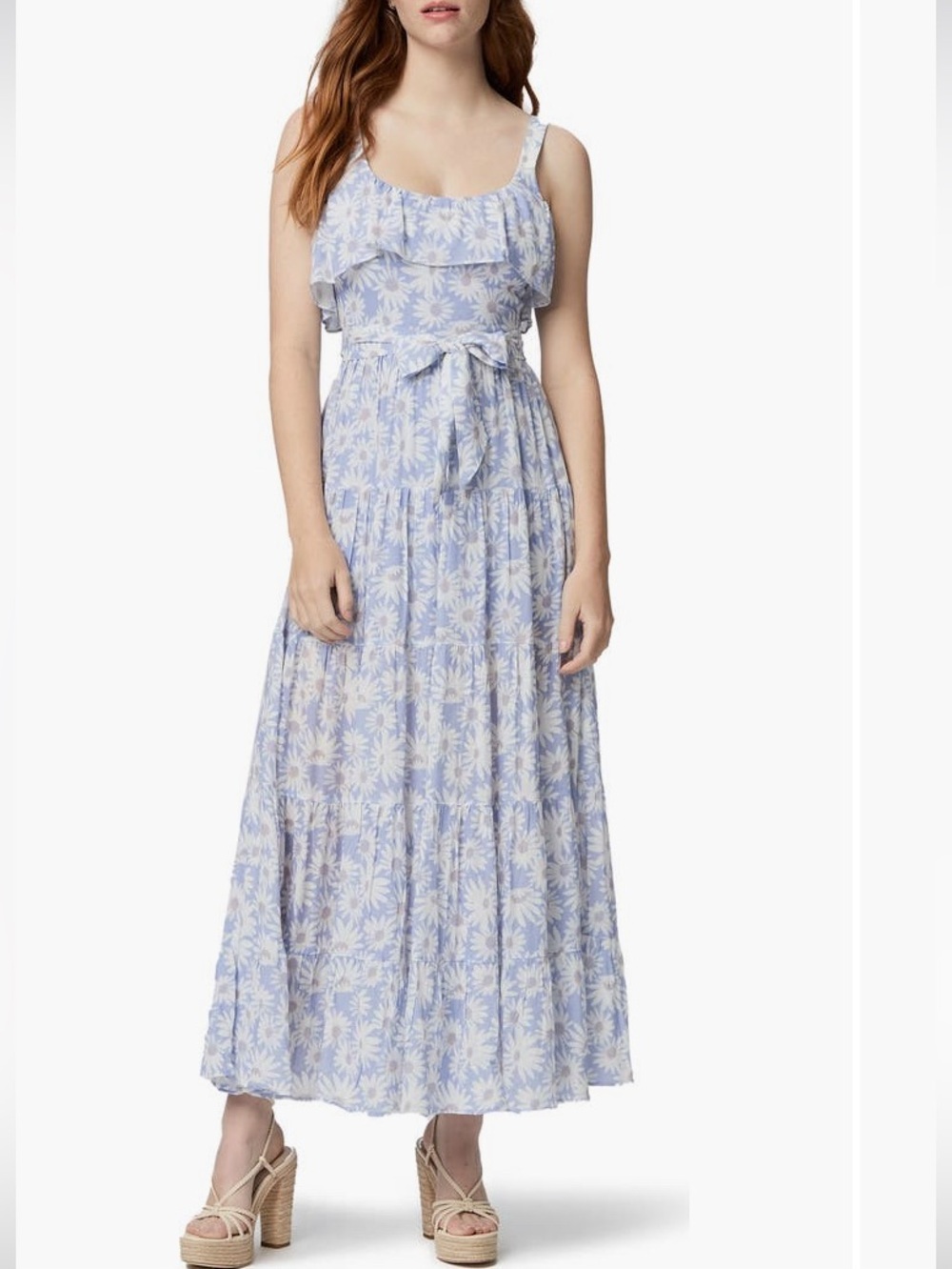 PAIGE Tecin Floral Ruffle Maxi Dress with Tie Waist